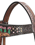 Hand-Carved Leather Western Headstall And Breast Collar Set For Training And Showing