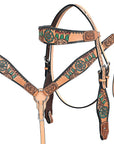 HILASON Western Horse Headstall & Breast Collar American Leather Floral Carving