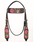 Hand-Carved Leather Western Headstall And Breast Collar Set For Training And Showing