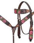 Hand-Carved Leather Western Headstall And Breast Collar Set For Training And Showing