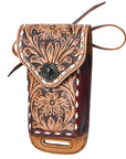 Hilason Basketweave Floral Cell Phone Case Tan American Leather