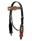 HILASON Western Horse Genuine Leather Floral Design Tack Set Dark Brown