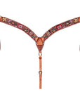 HILASON Western Horse Headstall & Breast Collar Tack Set American Leather Floral Carving Tan