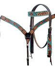 Hand-Carved Leather Western Headstall And Breast Collar Set For Training And Showing