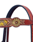 HILASON Western Horse Genuine Leather Floral Design Tack Set Mahogany