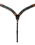 Hilason Horse Floral Hand Painted American Leather Breast Collar Headstall Dark Brown