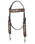 Handcrafted Leather Breast Collar Headstall For Western Horse With Cheetah Print