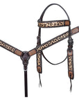 Handcrafted Leather Breast Collar Headstall For Western Horse With Cheetah Print