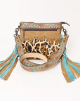 OHLAY Hand-Tooled Embossed Hair-On Leather Crossbody Bag