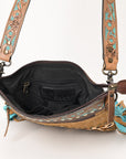 OHLAY Hand-Tooled Embossed Hair-On Leather Crossbody Bag
