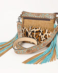 OHLAY Hand-Tooled Embossed Hair-On Leather Crossbody Bag