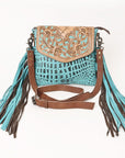 OHLAY Messenger Hand Tooled Crocodile Embossed Genuine Leather Women Bag Western Handbag Purse Womens Handbags Belt Summer