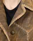 ADJKT036 Genuine Vintage leather Women shirt jacket dress ladies girl