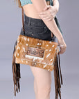 American Darling Hand Tooled Hair-On Genuine Leather Women Bag Western Handbag Purse