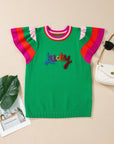 Lucky Stripe Flutter Sleeve Round Neck Sweater