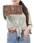 OHLAY Coin Purse Hand Tooled Genuine Leather Western Women Bag | Handbag Wallet Purses for Cute