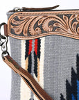 OHLAY WRISTLET Hand Tooled Upcycled Wool Genuine Leather women bag western handbag purse