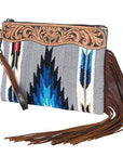 OHLAY WRISTLET Hand Tooled Upcycled Wool Genuine Leather women bag western handbag purse