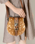 American Darling ADBG1222A Hand Tooled Hair-On Genuine Leather Women Bag Western Handbag Purse