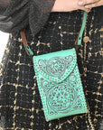 American Darling Cell Phone Holder Hand Tooled Genuine Leather Women Bag Western Handbag