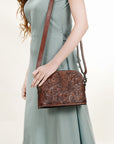 OHLAY Cross Body Hand Tooled Hair-On Genuine Leather Women Bag Western Handbag Purse | for