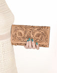 OHLAY WALLET Hand Tooled Genuine Leather women bag western handbag purse