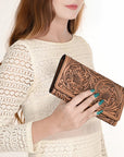 OHLAY Wallet Hand Tooled Genuine Leather Women Bag Western Handbag Purse | Womens Handbags |Leather Belt for Summer