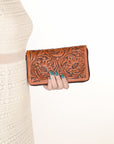 OHLAY Wallet Hand Tooled Genuine Leather Women Bag Western Handbag Purse | Womens Handbags |Leather Belt for Summer