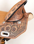 Hilason Western Horse Trail Barrel Floral Racing American Leather Saddle Tan