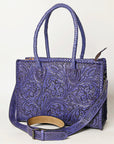 Purple Premium Vegetable Tanned Leather Western Tote Bag For Women Travel Everyday