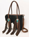 Hair-On Cowhide Western Leather Tote With Fringe