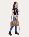 American Darling ADBG1258 Hand Tooled Hair-On Genuine Leather Women Bag Western Handbag Purse