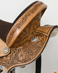 HILASON Western Horse Flex Tree Floral Trail Barrel Racing Genuine American Leather Saddle