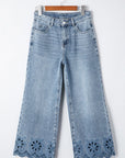Juliette Embroidered Cropped Wide Leg High Waist Jeans