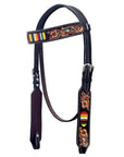 Western Horse Headstall And Floral Beaded Leather Breast Collar
