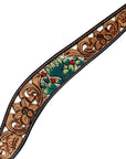Hilason Horse Floral Hand Painted American Leather Breast Collar Headstall Cactus Brown
