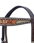 Hilason Horse Floral Hand Carved American Leather Breast Collar Headstall Brown