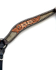 Hilason Horse Floral Hand Carved American Leather Breast Collar Headstall Brown