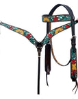 HILASON Western Horse Headstall & Breast Collar American Leather Floral Carving