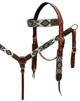 Western Horse Headstall And Floral Beaded Leather Breast Collar