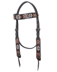 Western Horse Headstall And Floral Beaded Leather Breast Collar
