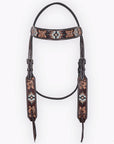 Hilason Horse Floral Hand Carved American Leather Breast Collar Headstall W/ Beaded Work Brown