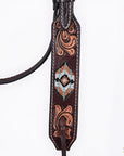 Western Horse Headstall And Floral Beaded Leather Breast Collar