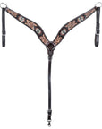 Western Horse Headstall And Floral Beaded Leather Breast Collar