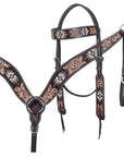 Hilason Horse Floral Hand Carved American Leather Breast Collar Headstall W/ Beaded Work Brown