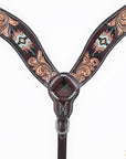 Hilason Horse Floral Hand Carved American Leather Breast Collar Headstall W/ Beaded Work Brown