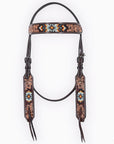 Western Horse Headstall And Floral Beaded Leather Breast Collar