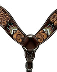Hilason Horse Floral Hand Carved American Leather Breast Collar Headstall W/ Beaded Work Brown