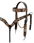 Hilason Horse Floral Hand Carved American Leather Breast Collar Headstall W/ Beaded Work Brown
