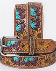 Hand Tooled Vegetable Tanned Authentic American Cowhide Belt For Gentlemen And Ladies